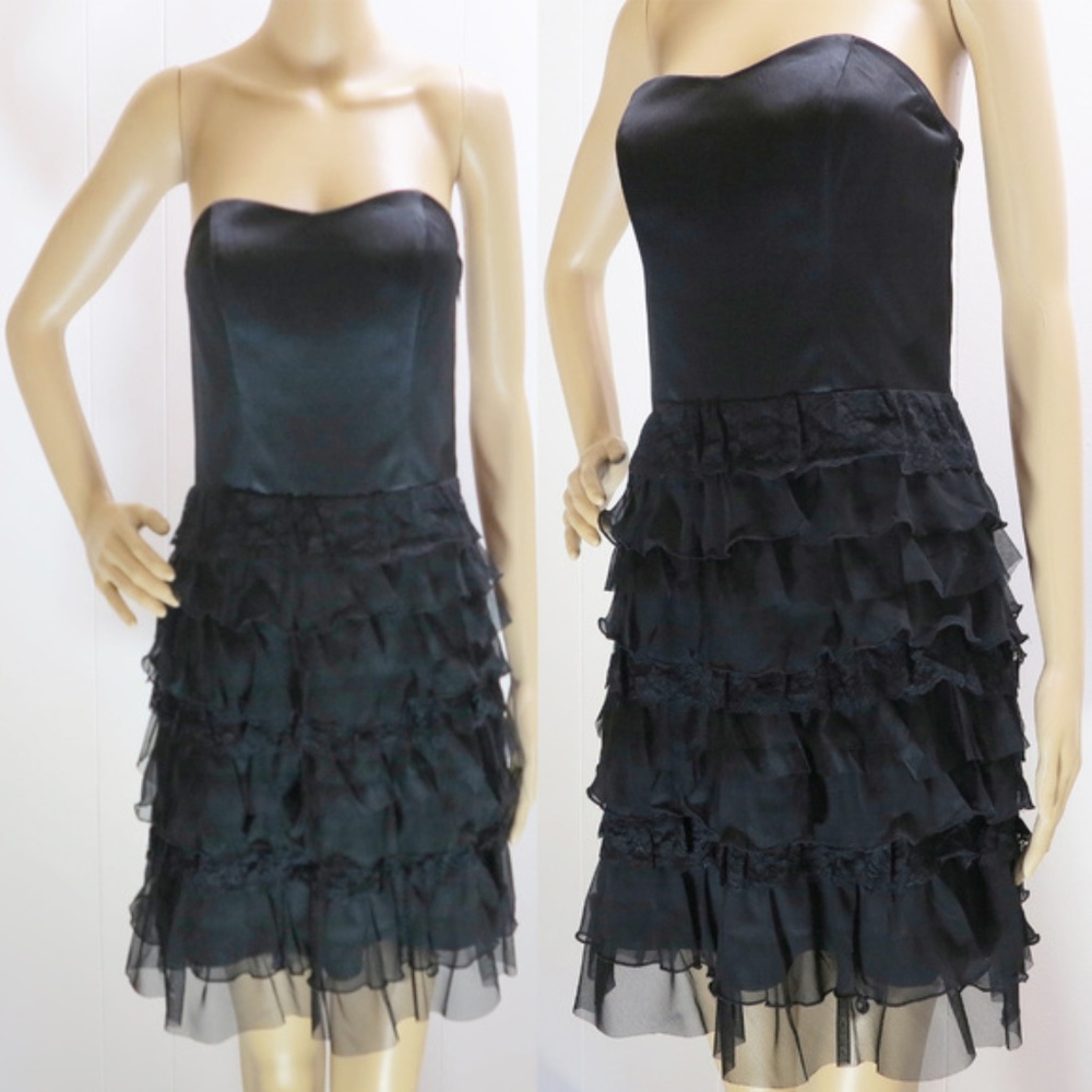 Black Sweetheart Bustier Dress Chiffon Ruffle Tier